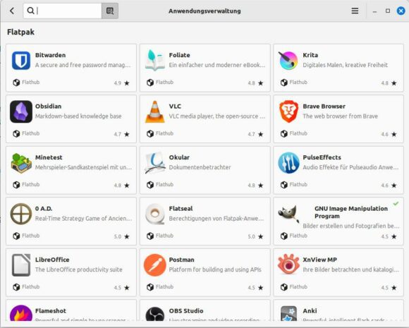 Linux Mint bietet in der Anwendungsverwaltung eine eigene Flatpak-Sektion