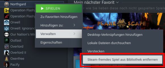 Steam-fremdes Spiel entfernen …