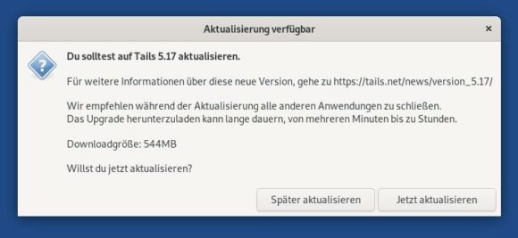 Ein Update auf Tails 5.17 ist verfügbar