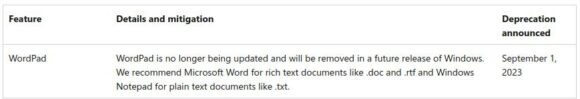 WordPad ist als veraltet deklariert …