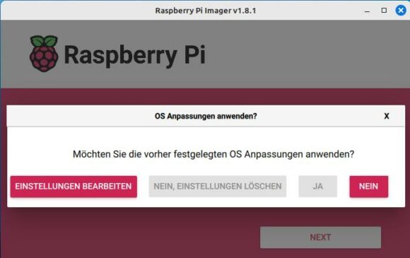 Einstellungen in Raspberry Pi OS 1.8.1 anpassen