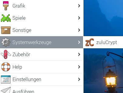 zuluCrypt starten – Raspberry Pi OS verschlüsseln