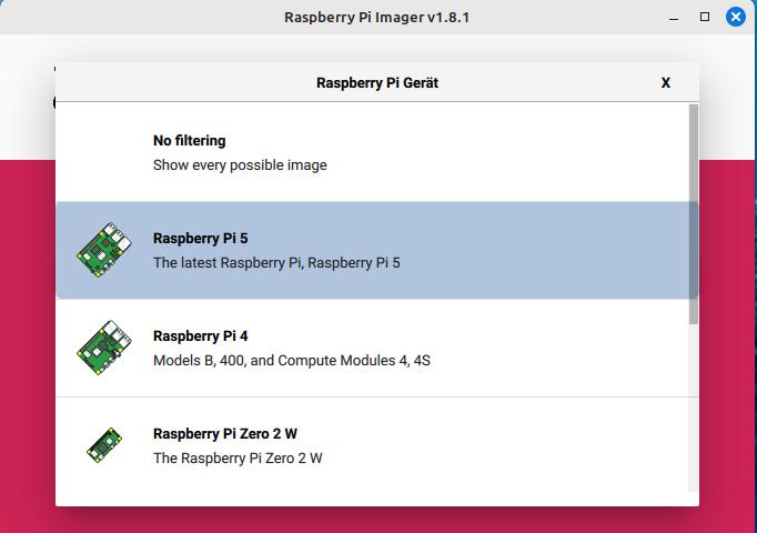 Raspberry Pi Imager 1.8.1 – Du kannst nun das Gerät wählen