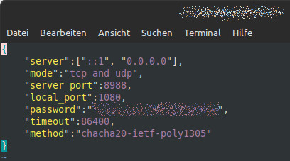 Meine Konfigurationsdatei für den Shadowsocks Server