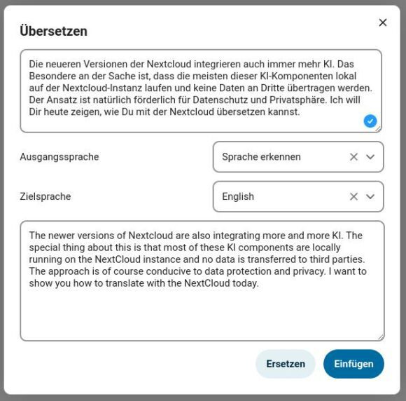 Mit der Nextcloud übersetzt