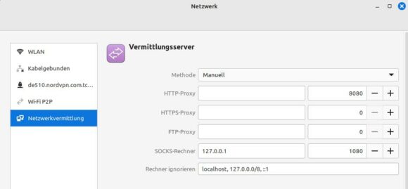 Vermittlungsserver – systemweite Proxy-Einstellung