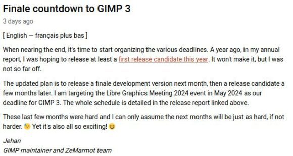 GIMP 3 soll im Mai 2024 kommen