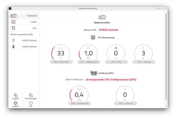 Stromverbrauch wird im TUXEDO Control Center 2.1 angezeigt