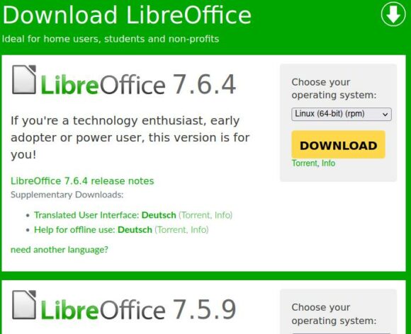 LibreOffice 7.6.4 Community und 7.5.9 Community sind verfügbar