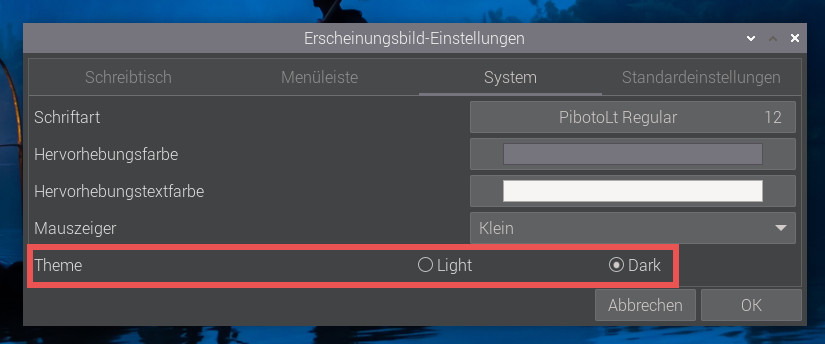 Bei Raspberry Pi OS Bookworm auf den Dark Mode umstellen