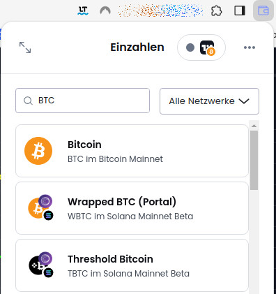 Bitcoin in Brave-Wallet verfügbar