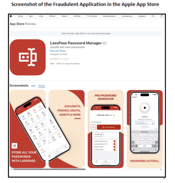 Gefälschte LastPass App im Apple App Store (Quelle: blog.lastpass.com)