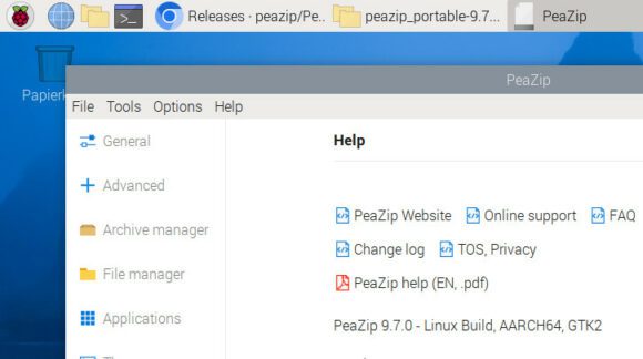 PeaZip 9.7 auf einem Raspberry Pi 5