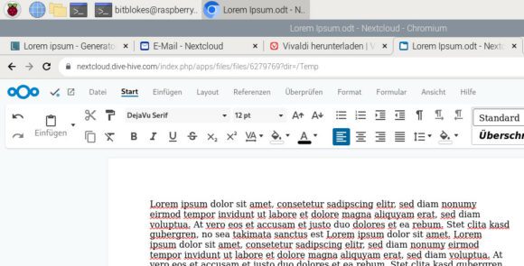 Nextcloud Office mit Raspberry Pi 5 ist im Browser nutzbar
