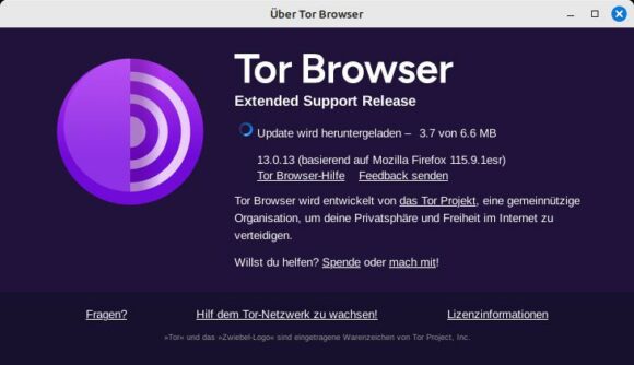 Tor Browser 13.0.14 – es wird automatisch aktualisiert