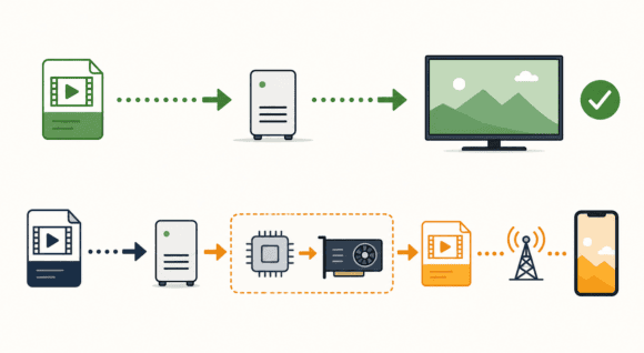 Unterschied zwischen direkter Jellyfin-Wiedergabe und Transcoding auf Raspberry Pi 5 oder Intel N100