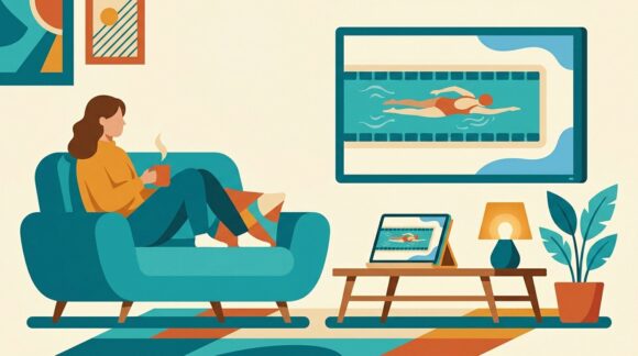 Sportstream läuft gleichzeitig auf Fernseher und Tablet im Wohnzimmer, wie bei Eurovision Sport auf mehreren Geräten möglich