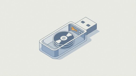Schema eines Ventoy-Sticks mit großer Datenpartition für mehrere ISO-Dateien und kleiner Startpartition mit Schlüssel